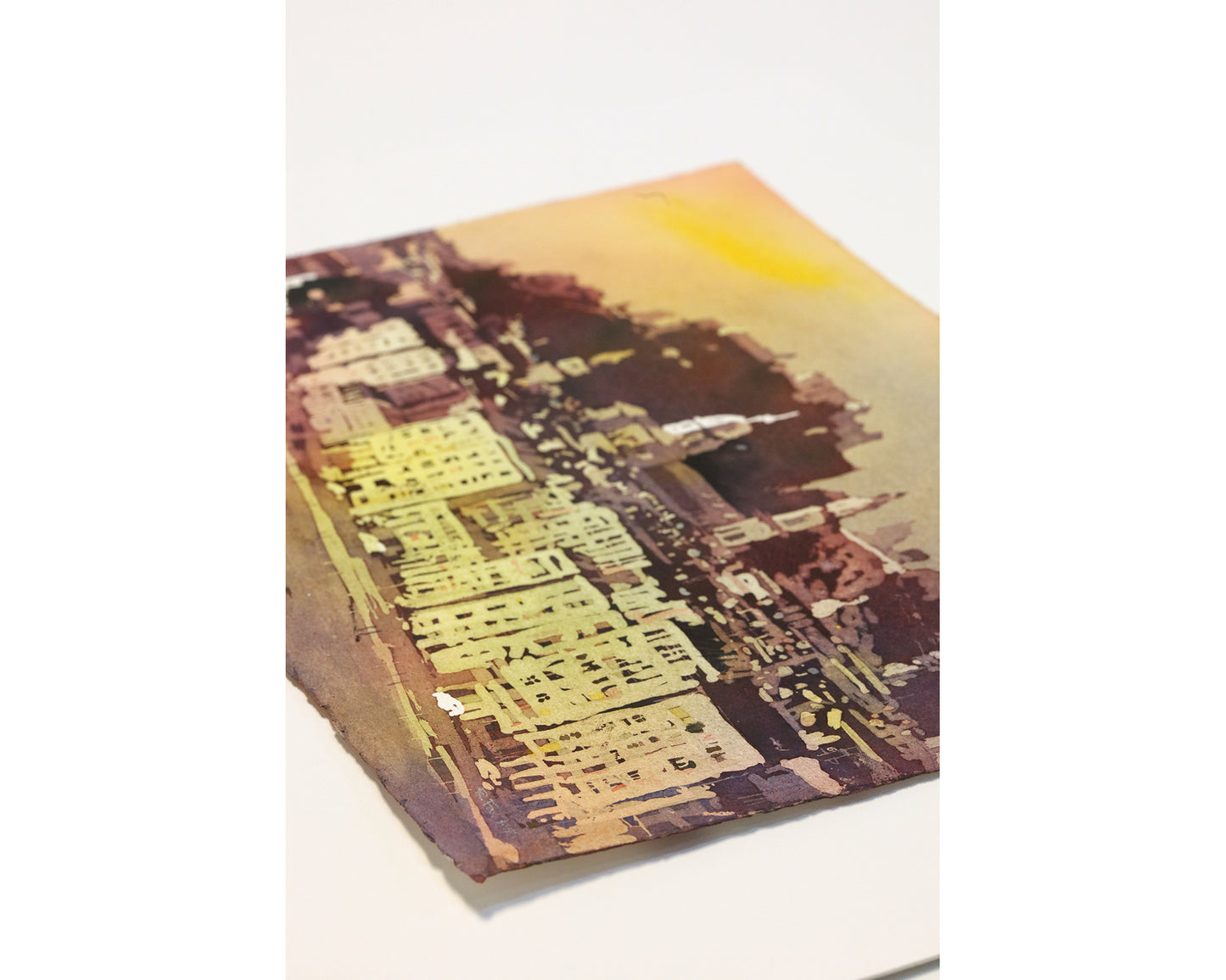 Watercolor landscape Salzburg Austria skyline, trendy wall art  Austrian architecture art for house (original)