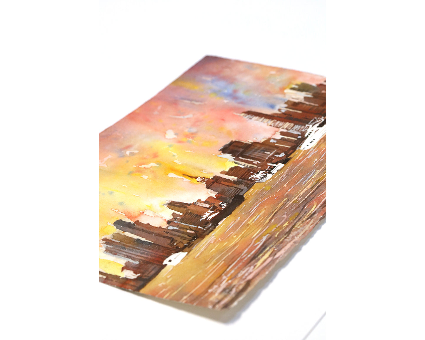 Watercolor painting Panama City skyline Central America harbor trendy wall art handmade home decor skyline nautical boat travel essential (original)