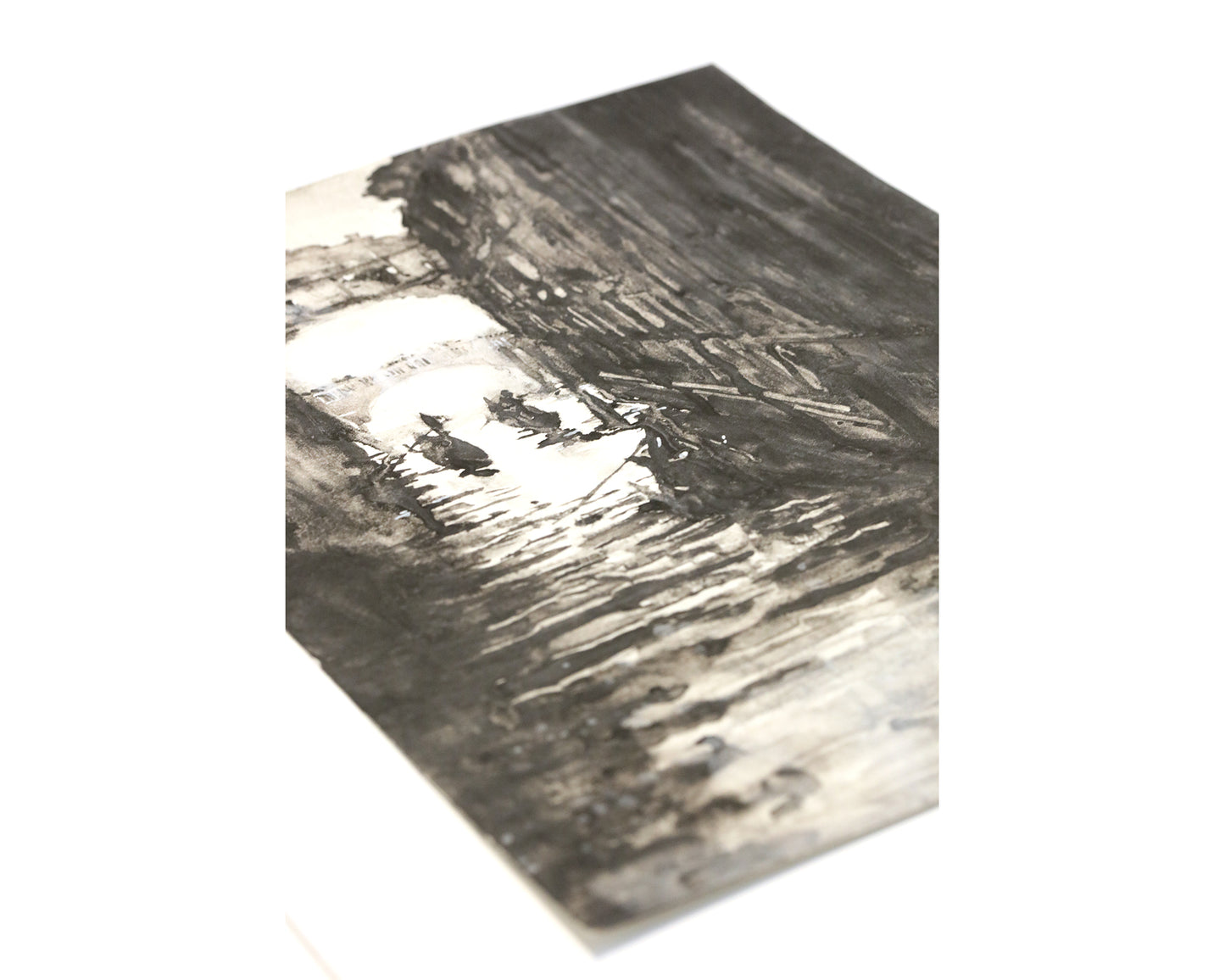 Venecia, Italia pintura de acuarela en blanco y negro. Pintura del Puente de los Suspiros- Venecia, Italia barcos arte monocromático B&W Venecia pintura original