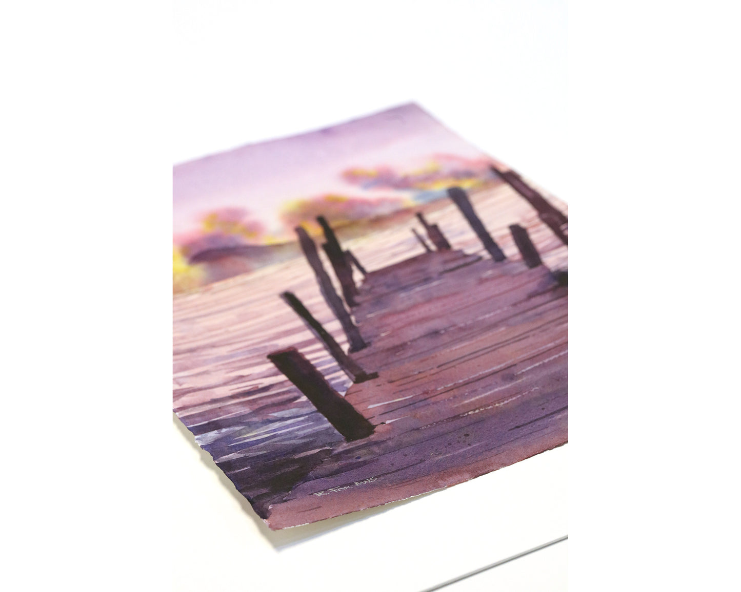 Watercolor landscape painting sunset Lake Atitlan Guatemala trendy wall art travel essentials lake boat nautical decor (original)