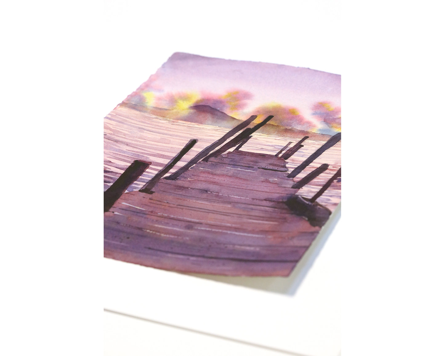 Watercolor landscape painting sunset Lake Atitlan Guatemala trendy wall art travel essentials lake boat nautical decor (original)