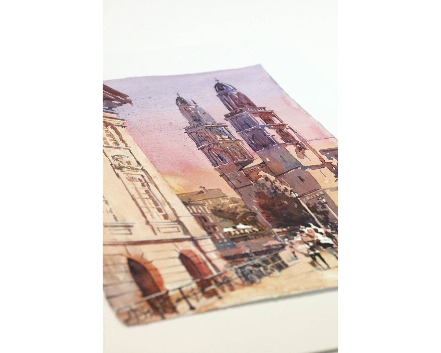 Zurich Switzerland church watercolor landscape travel essentials, art for house Swiss church trendy wall artwork (original)