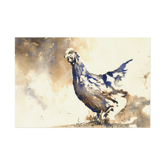 Colorful watercolor painting chicken kids room decor art for house animal barnyard bird handmade item limited palette artwork