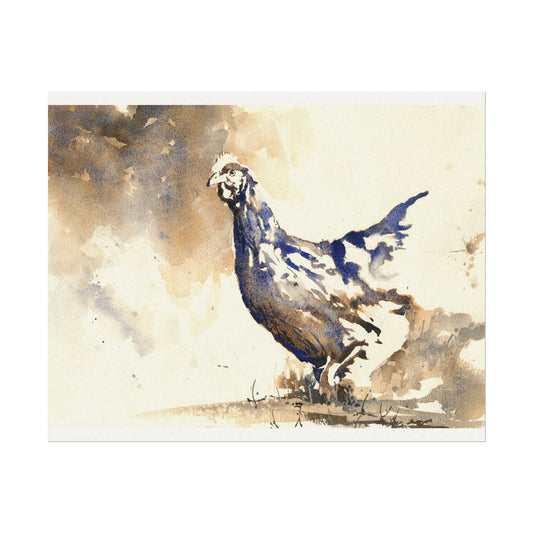 Colorful watercolor painting chicken kids room decor art for house animal barnyard bird handmade item limited palette artwork