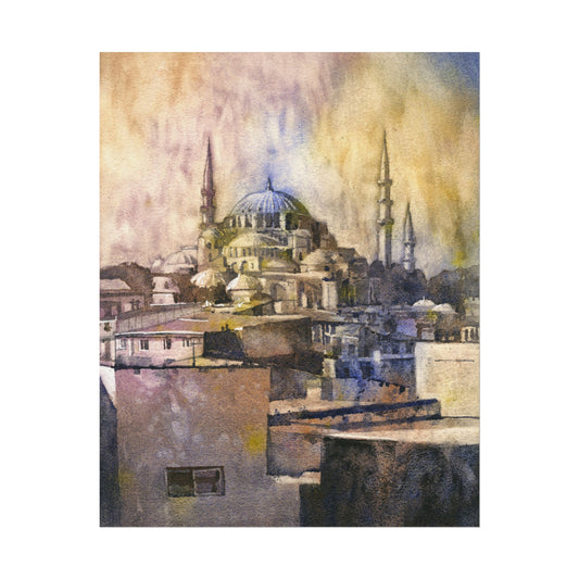 Hagia Sofia Turkey colorful watercolor landscape painting sunset home decor Turkish artwork church architecture handmade item