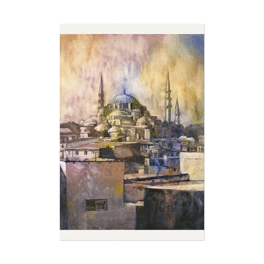 Hagia Sofia Turkey colorful watercolor landscape painting sunset home decor Turkish artwork church architecture handmade item