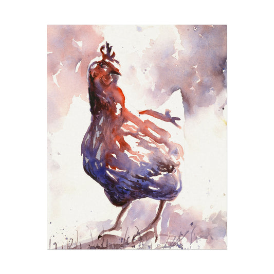 Colorful rooster watercolor painting barnyard animal kids room decor art for house wildlife handmade item bird artwork