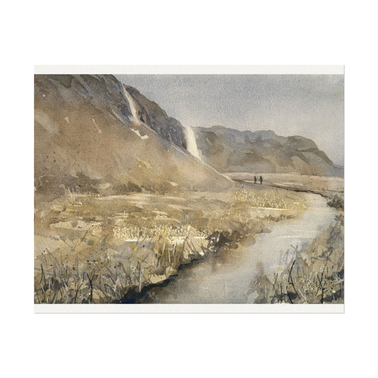 Seljalandsfoss iceland waterfalls Icelandic landscape colorful artwork art for house handmade item Europe watercolor decor painting (print)