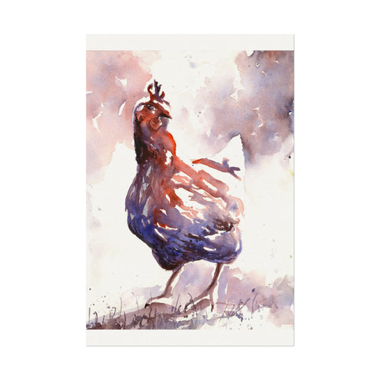 Colorful rooster watercolor painting barnyard animal kids room decor art for house wildlife handmade item bird artwork
