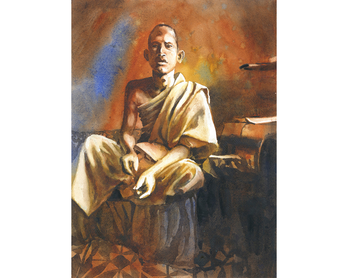 Monk Phnom Penh, Cambodia fine art watercolor painting trendy wall art travel essentials giclee (print)