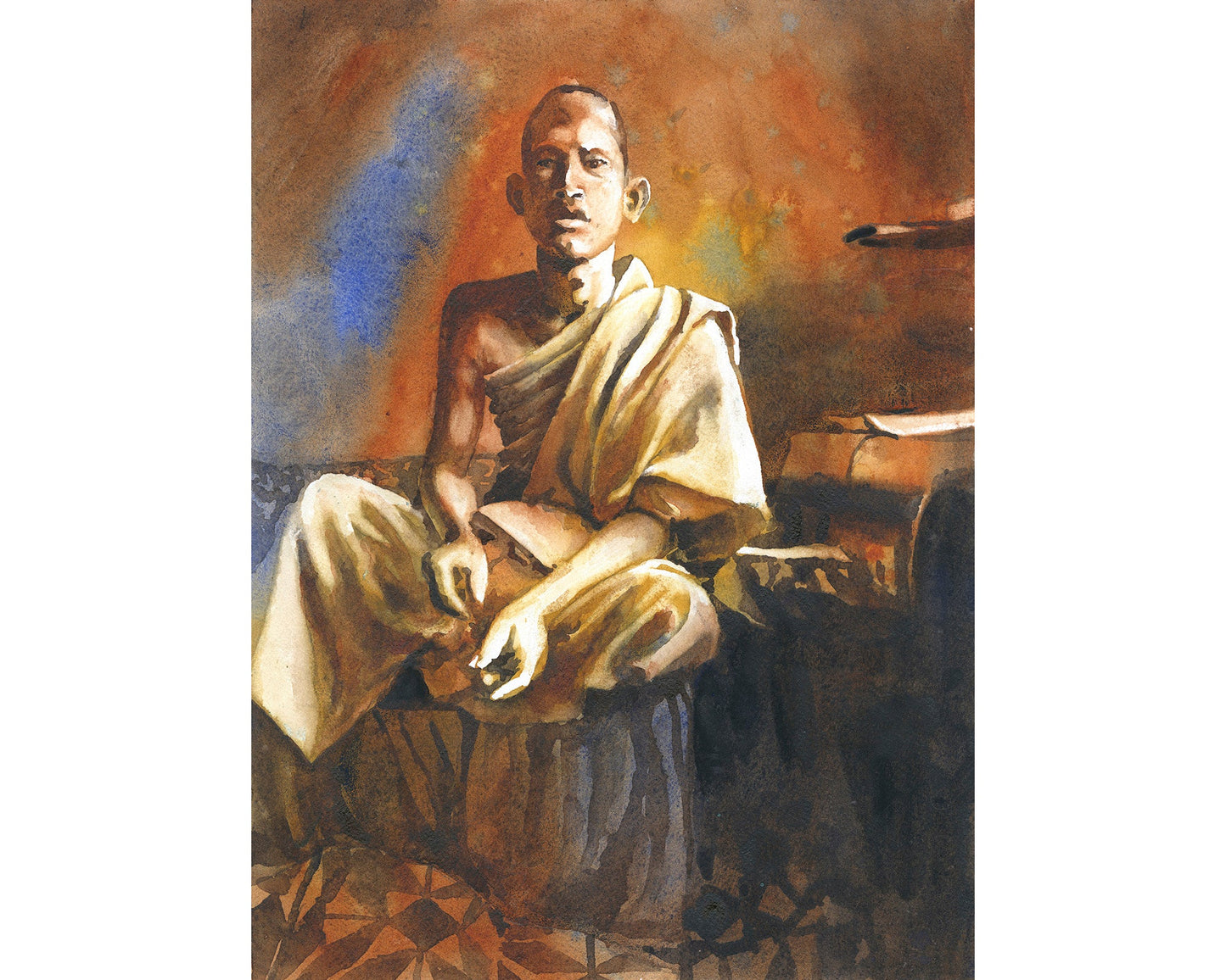 Khmer monk Cambodia fine art watercolor painting trendy wall art travel essentials  (original)