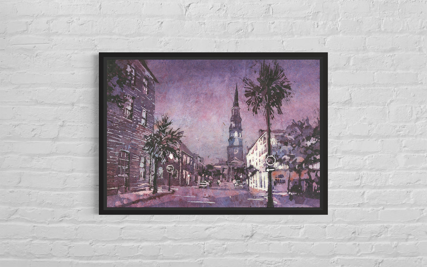 Charleston SC church watercolor batik cityscape St. Philips church exterior street scene colorful artwork (print)
