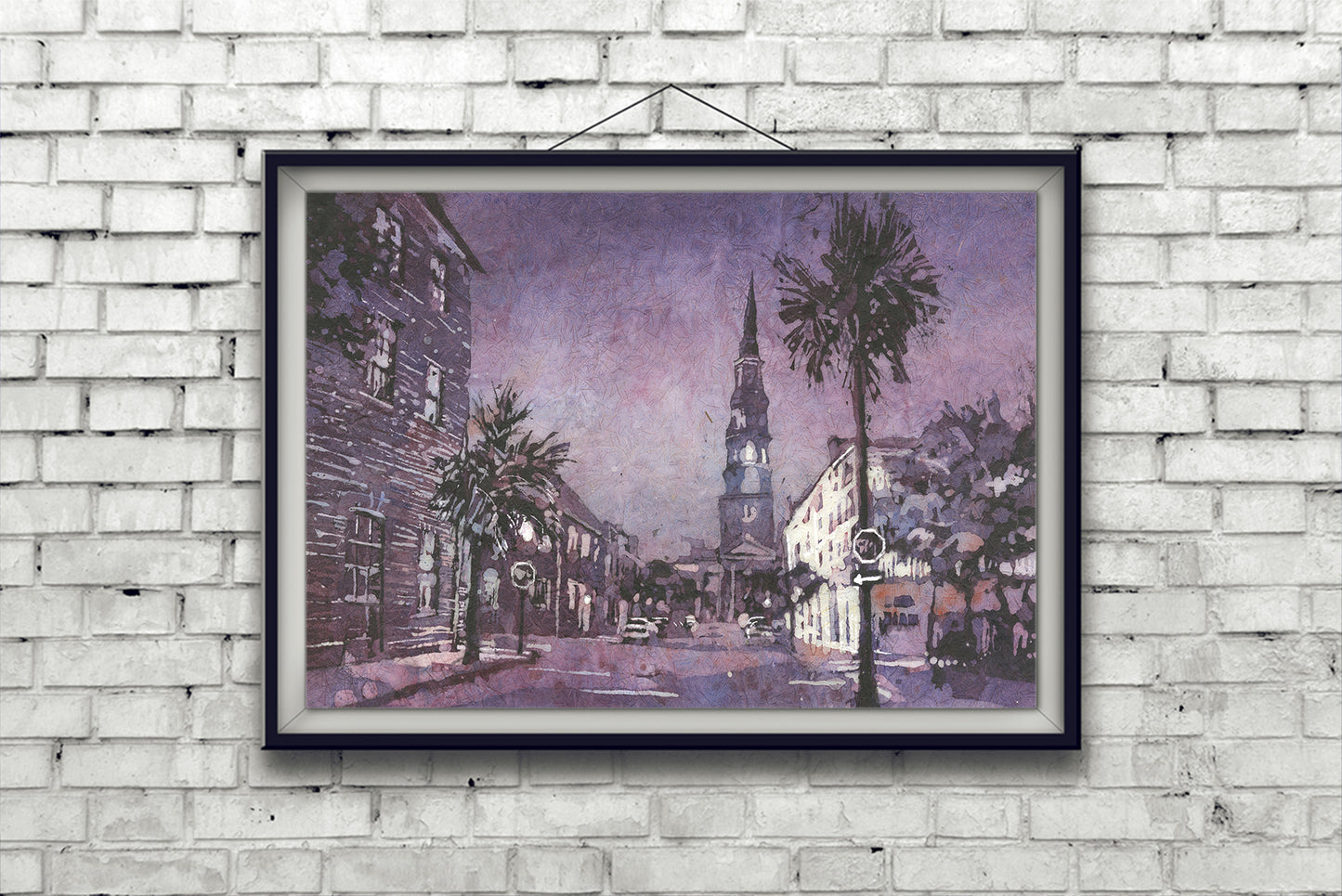 Charleston SC church watercolor batik cityscape St. Philips church exterior street scene colorful artwork (print)