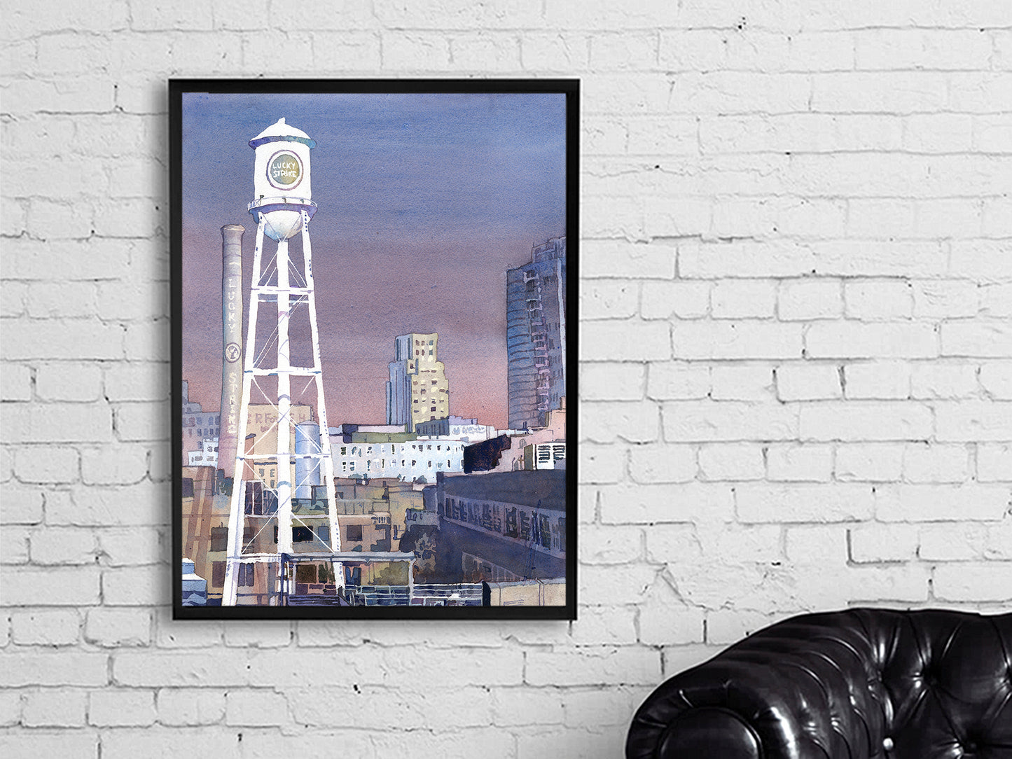 Durham NC skyline watercolor painting American Tobacco Campus colorful landscape  architecture giclee (print)