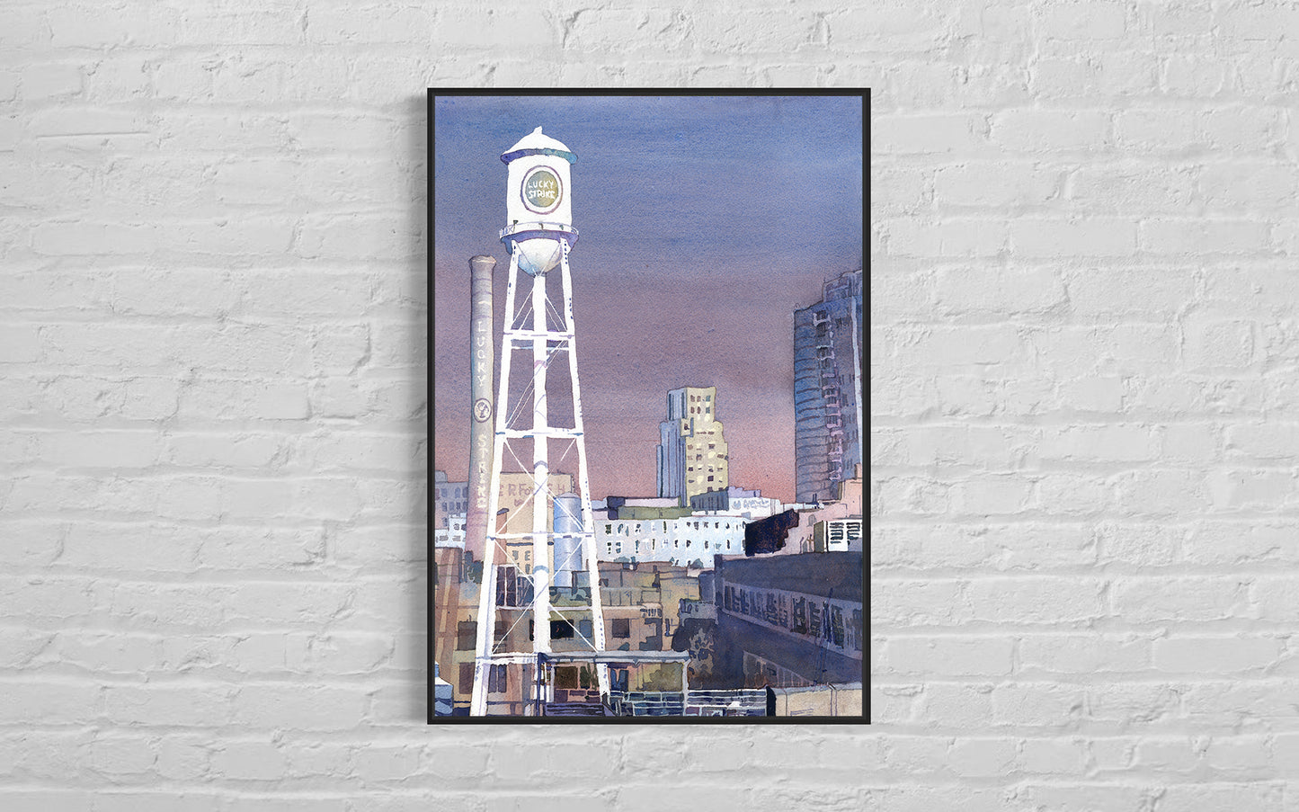 Durham NC skyline watercolor painting American Tobacco Campus colorful landscape  architecture giclee (print)