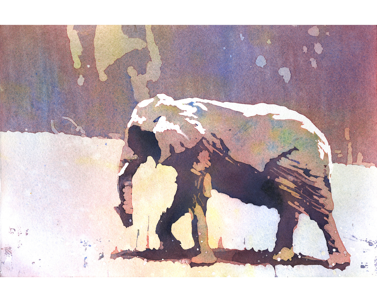 Elephant Crossing The Savannah - Watercolor Painting (print)