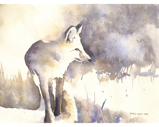 Colorful watercolor painting fox animal artwork kids room decor wildlife poster print handmade item art for house (original)