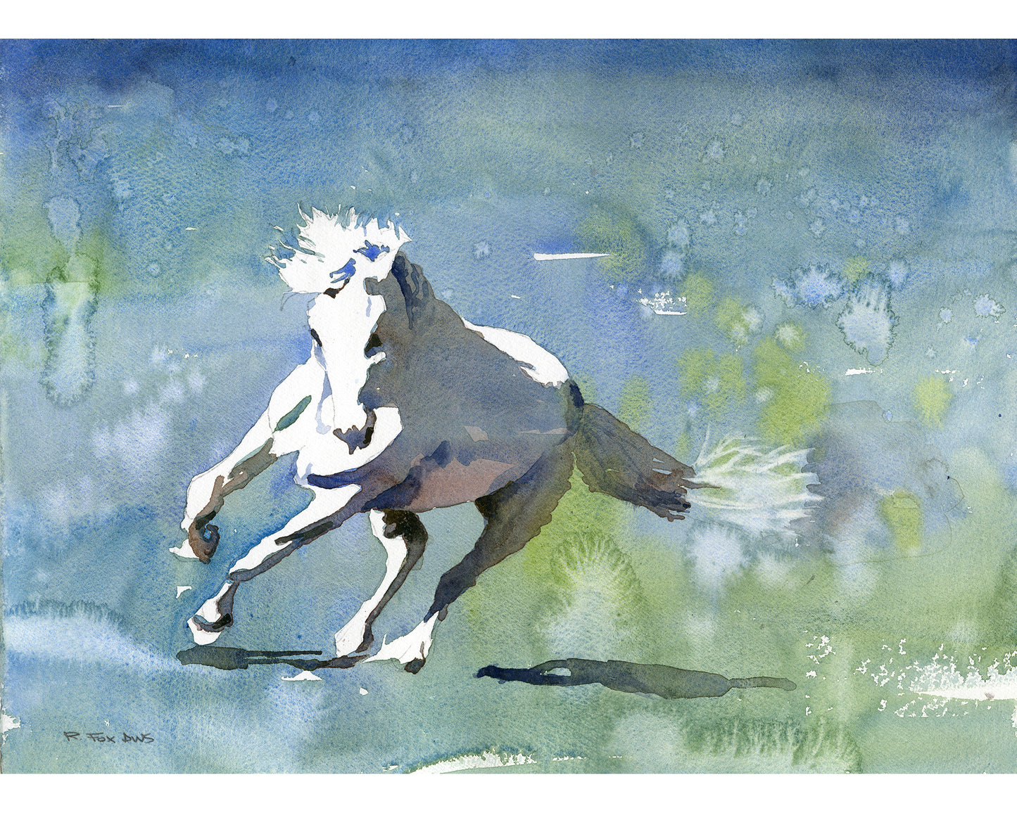 Caballo corriendo por la tundra: pintura de caballos, arte de caballos. Pintura de caballos acuarela batik paisaje pintura pared arte decoración del hogar caballo (impresión)