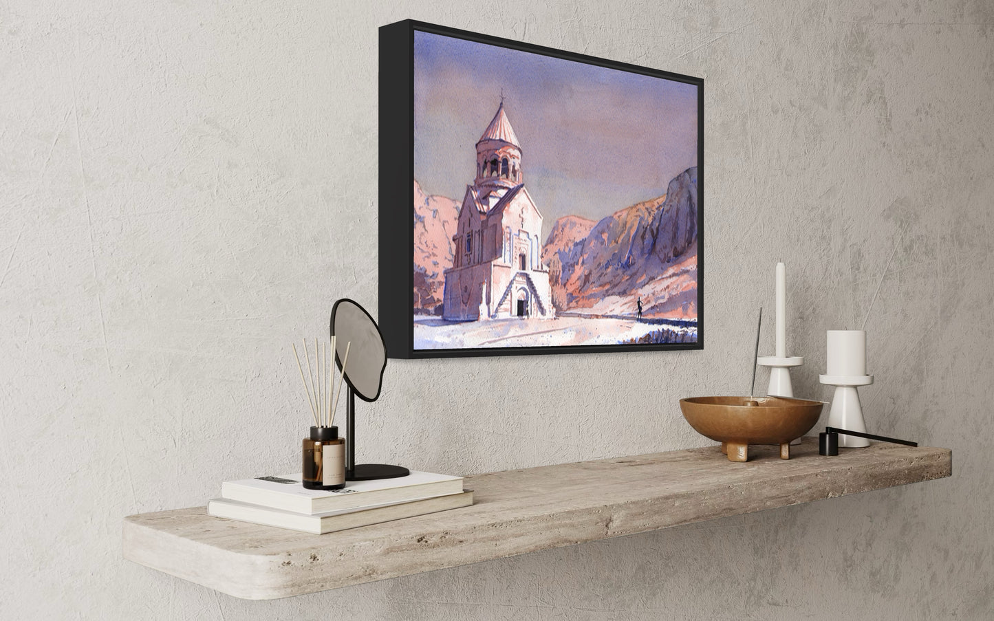 Serene and vibrant original painting of Khor Noravank Monastery in Armenia—ideal for global decor, religious art lovers, or meaningful travel essentials.