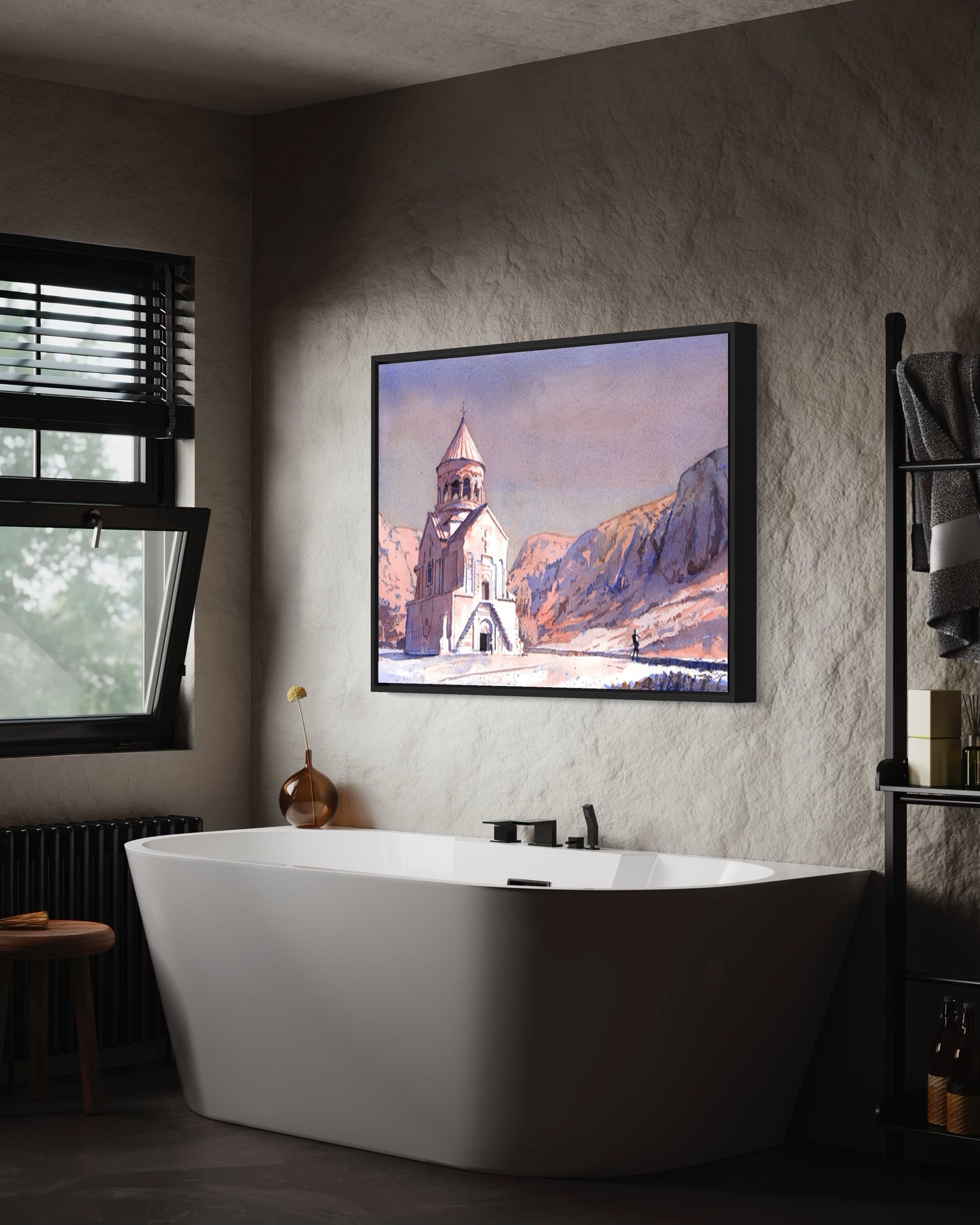 Khor Noravank monastery in Caucasus nation of Armenia colorful watercolor religious artwork  (print)