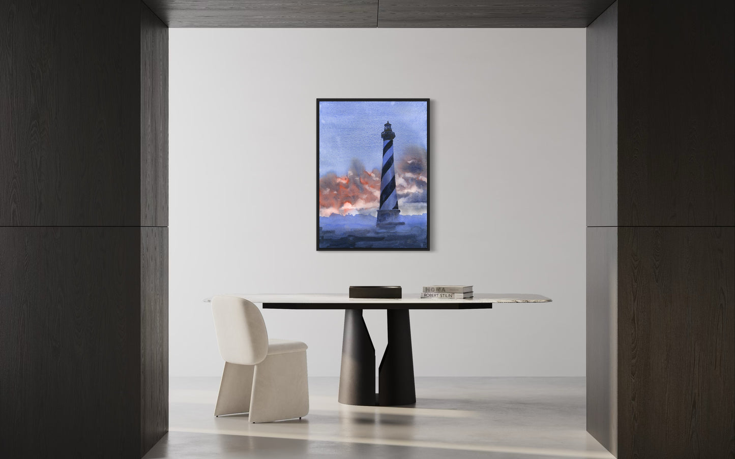 Cape Hatteras watercolor painting Outer Banks North Carolina nautical beach house artwork landscape sunset art (print)