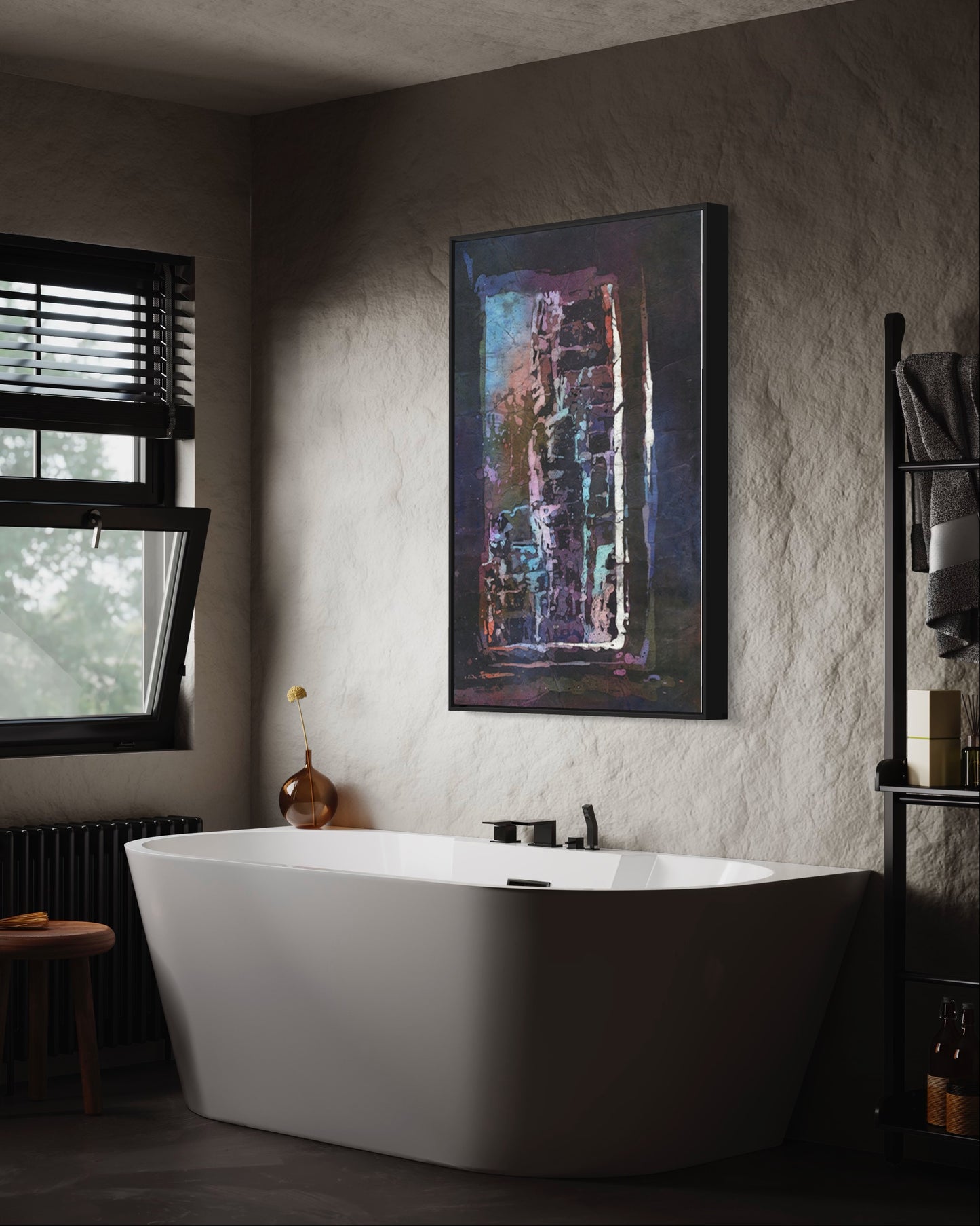 Vivid watercolor art print of Bayon Temple at sunset with ancient ruins and lush tropical surroundings—ideal for archaeology enthusiasts and home decorators.