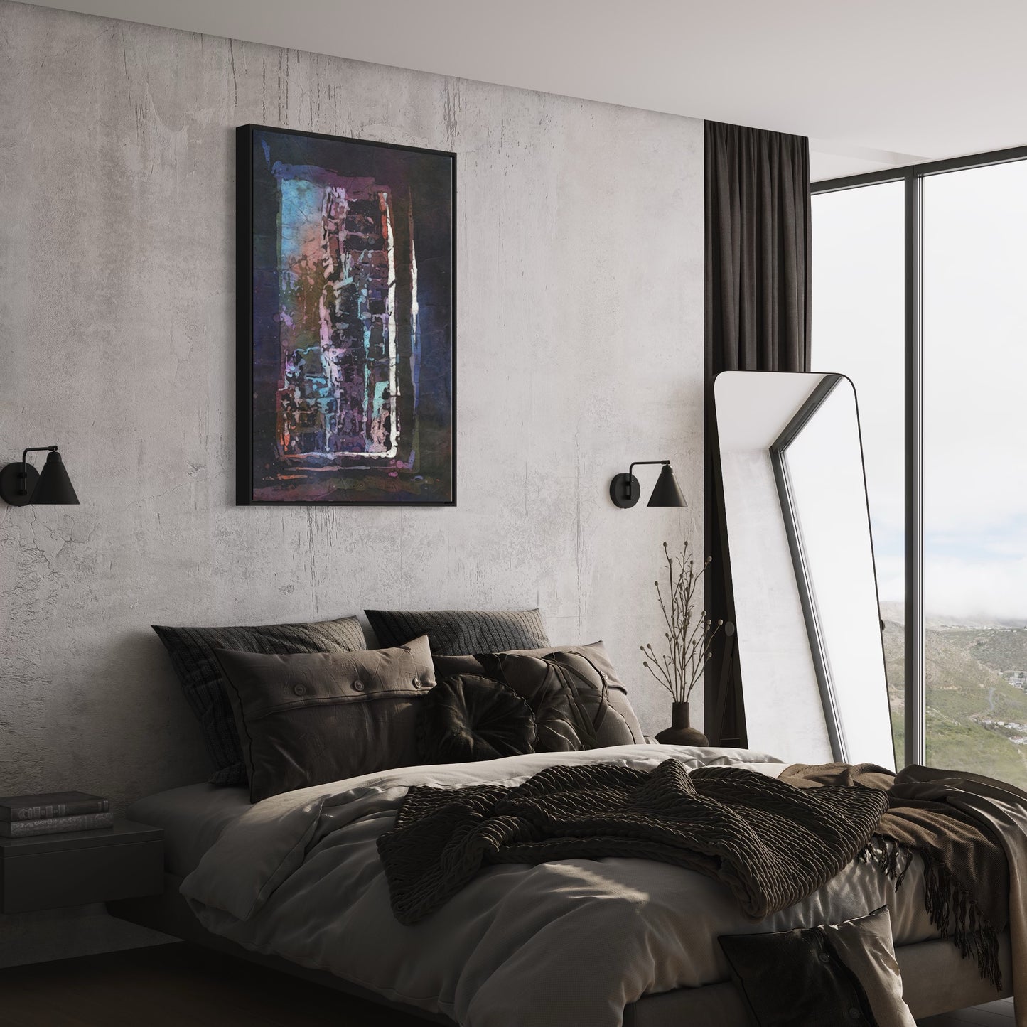 Detailed watercolor of Bayon Temple’s iconic stone faces at Angkor Wat under brilliant sunset skies—perfect art for home/office wall collections.