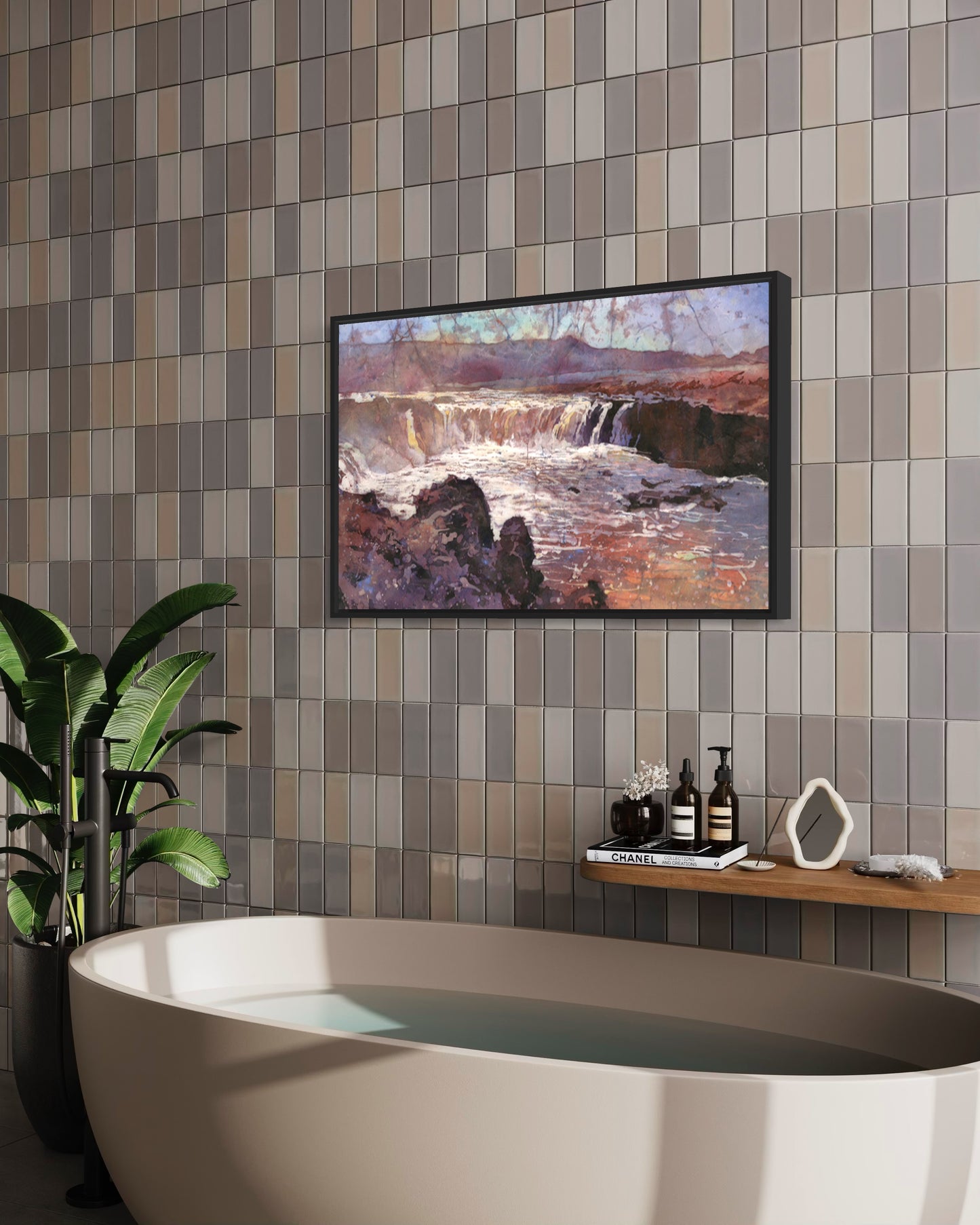 Colorful Iceland waterfall landscape painting, fine art print Icelandic home decor housewarming gift travel essentials (print)