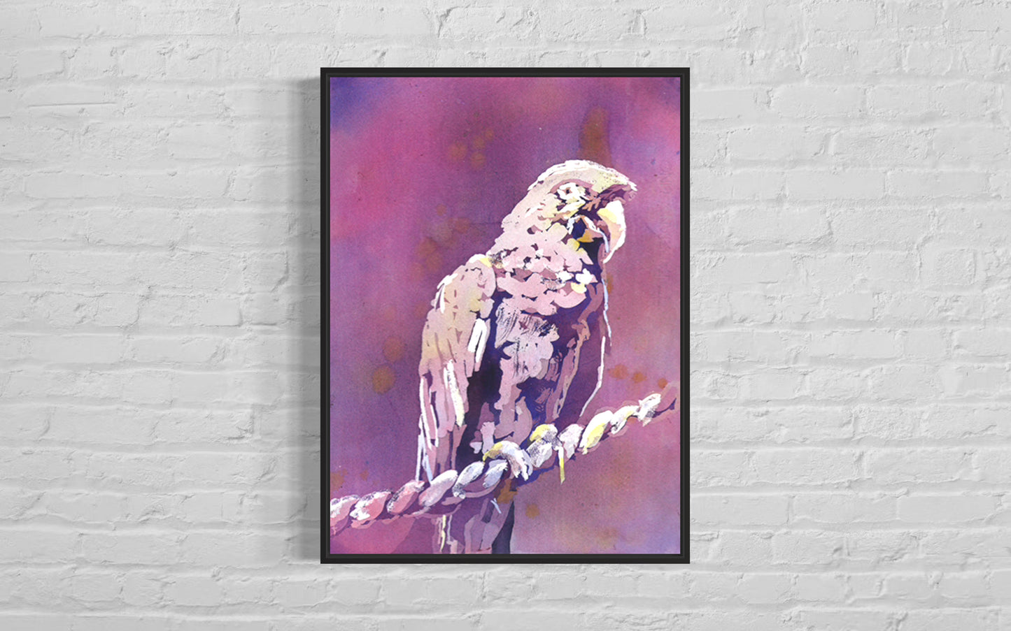 An original colorful watercolor painting bird on branch wildlife home decor scene, with a charming bird nestled on a curved branch, painted in luminous color layers that reflect both fine art and natural beauty.