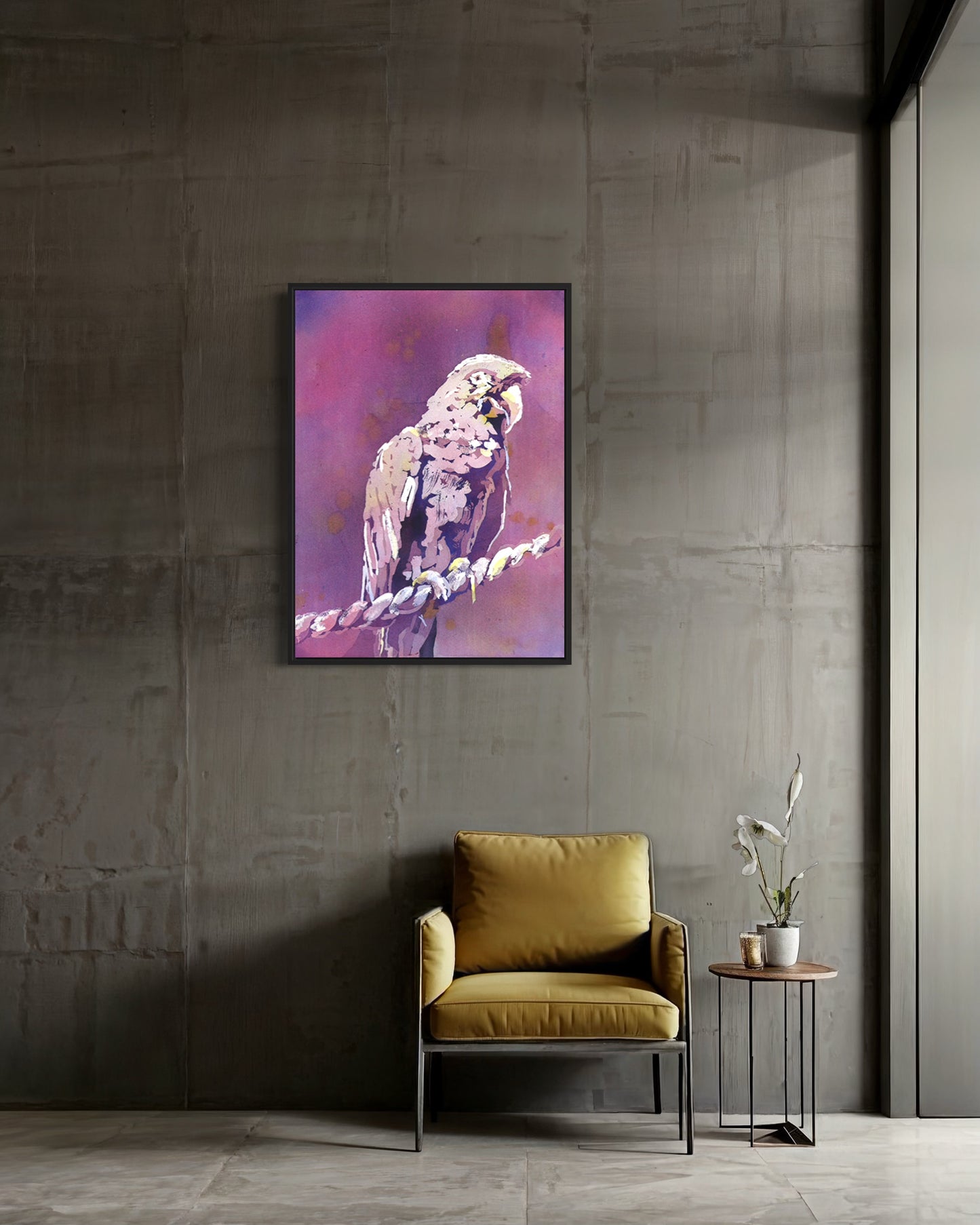 This colorful watercolor painting bird on branch wildlife home decor-original artwork features a vibrantly painted bird perched peacefully on a branch, with expressive brushstrokes capturing nature’s energy in a fresh, modern style.