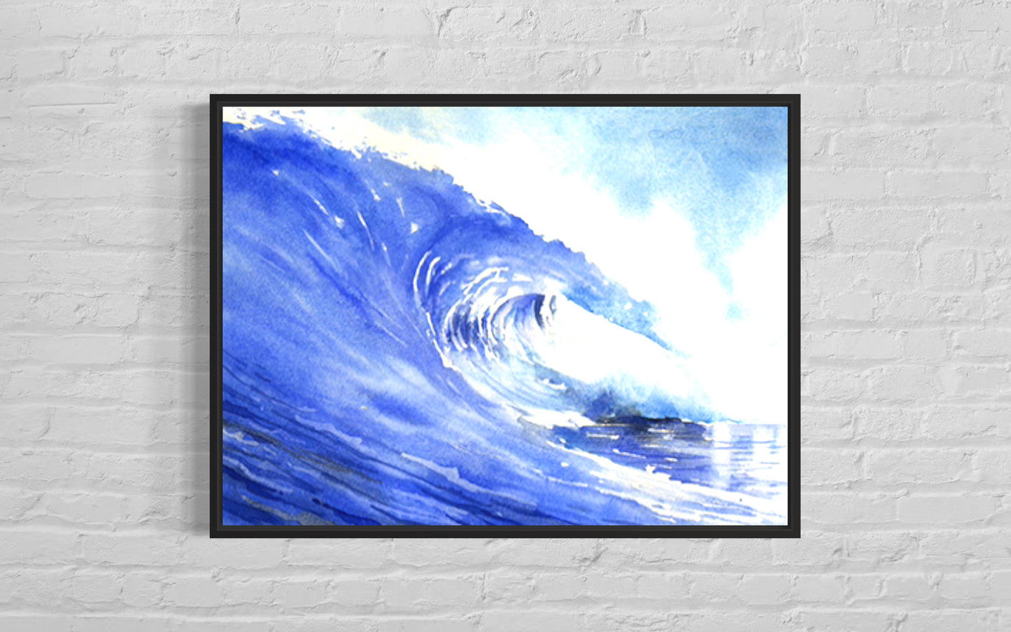 Ocean waves colorful blue watercolor landscape nautical beach house artwork handmade item surfing decor- original