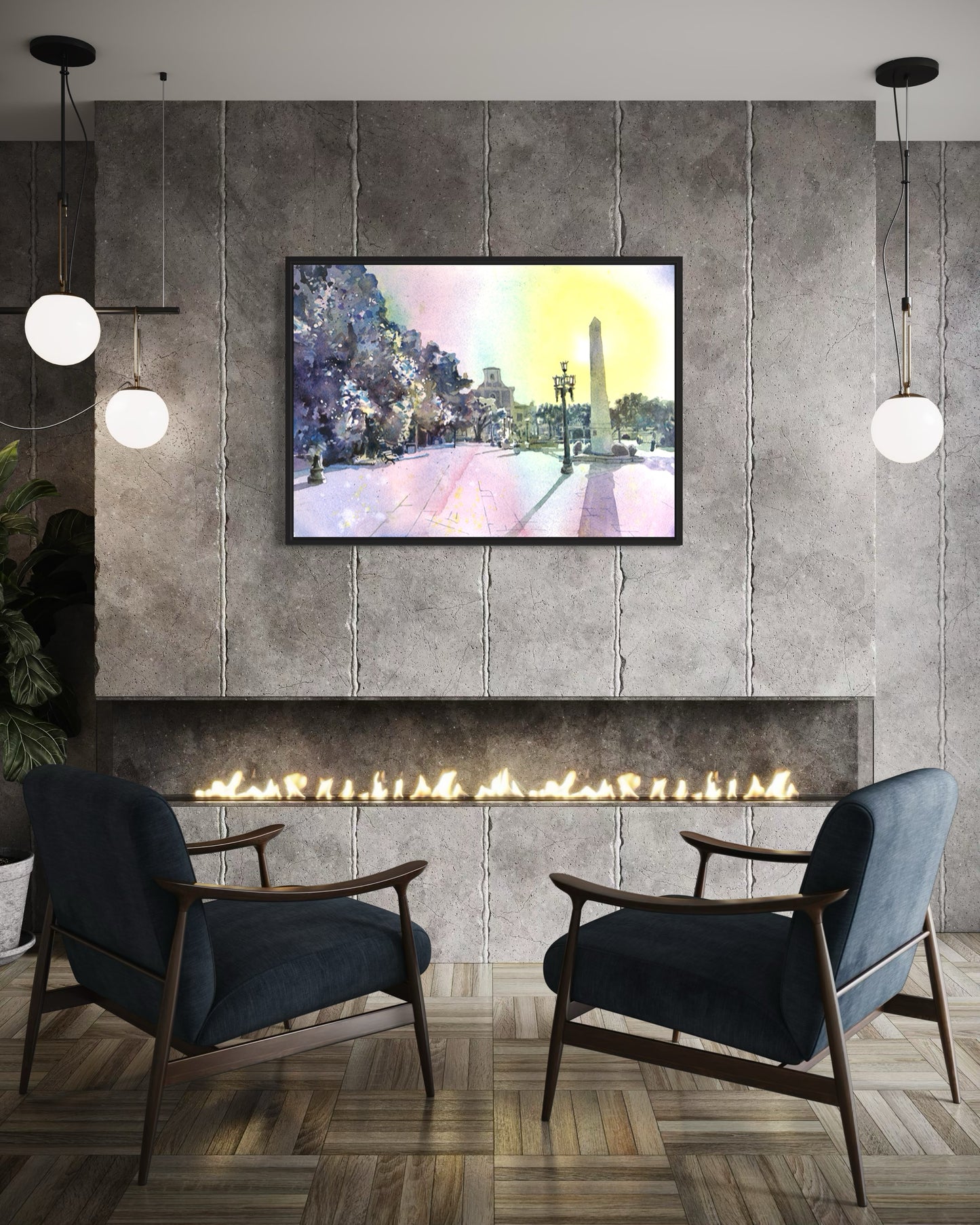 Fine art watercolor of the historic Arecibo Church in Puerto Rico with palm trees and bright skies—perfect for interior design and travel-inspired wall art.