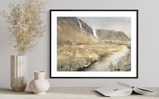 Seljalandsfoss iceland waterfalls Icelandic landscape colorful artwork art for house handmade item Europe watercolor decor painting (original)