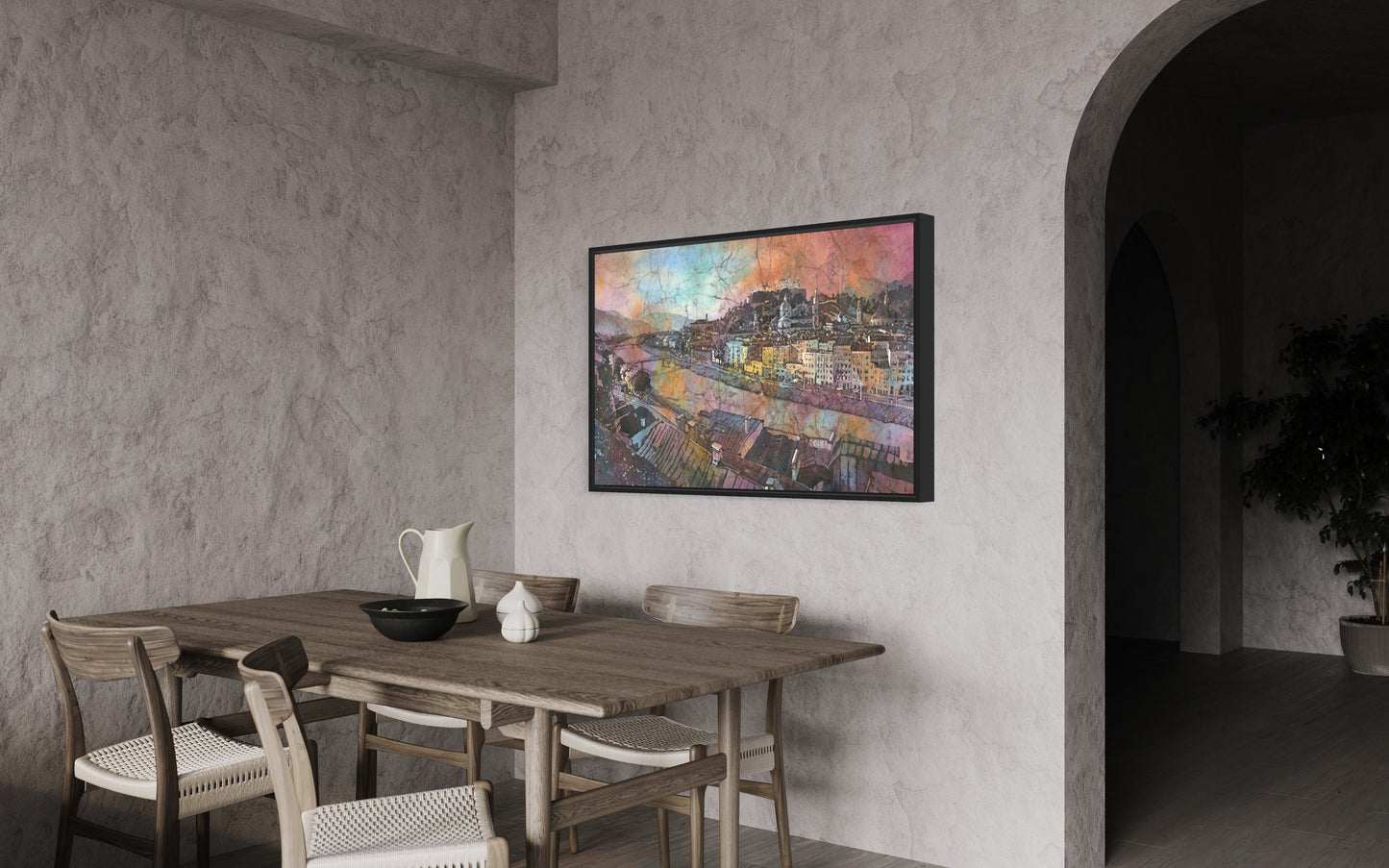 Paisaje de acuarela del horizonte de Salzburgo Austria, arte de pared de moda artículo hecho a mano arte de arquitectura austriaca para la casa (impresión)