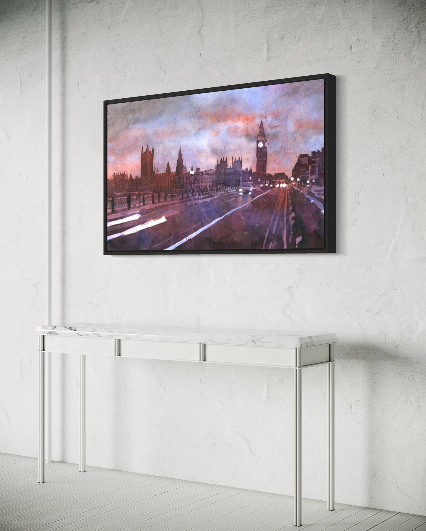 Big Ben y las Casas del Parlamento en la ciudad de Londres, Reino Unido: pintura de acuarela de bellas artes. Arte mural del Big Ben, Londres (impresión)