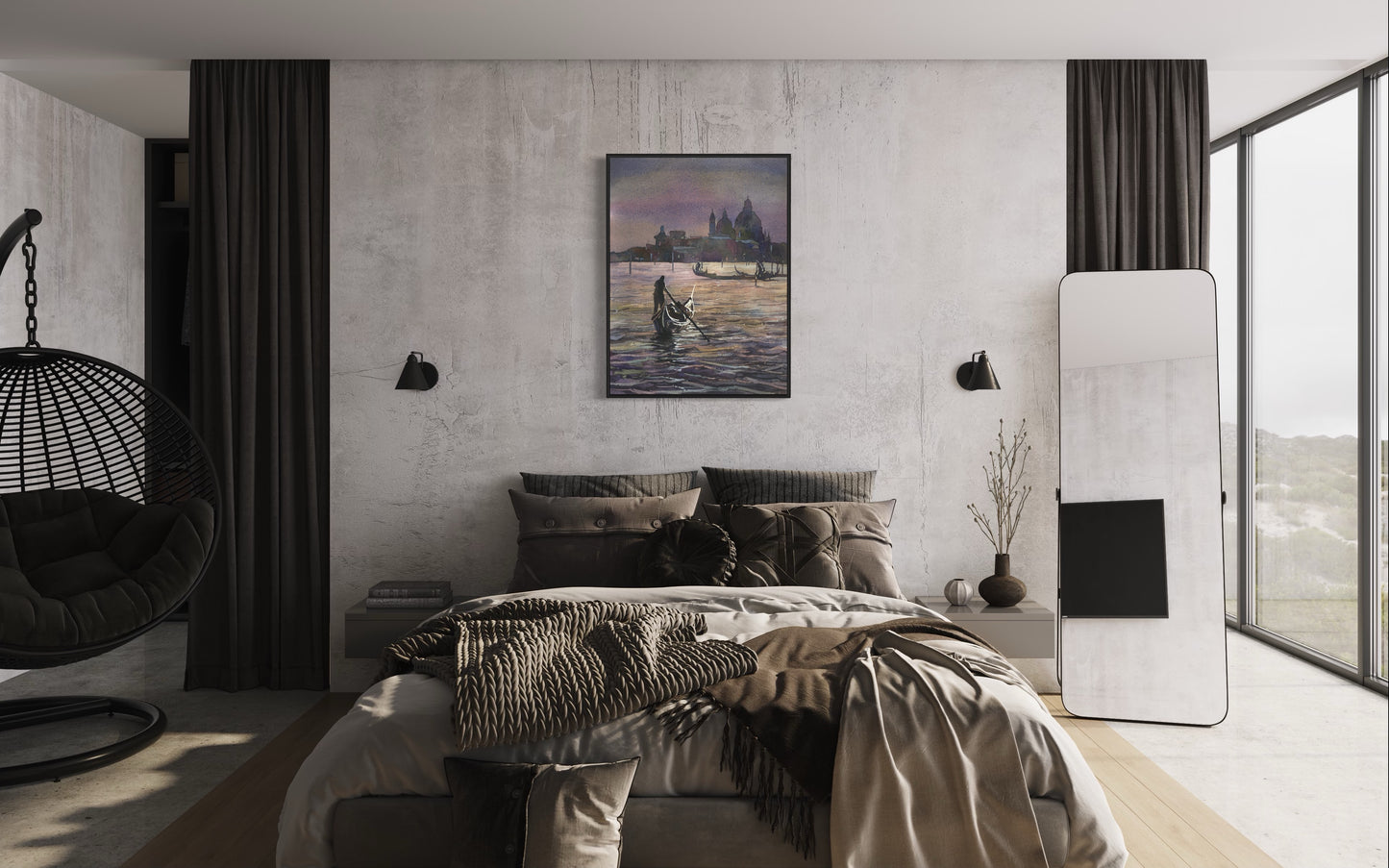 Elegant watercolor wall art of Venice canals and Santa Maria della Salute, perfect for interior décor.