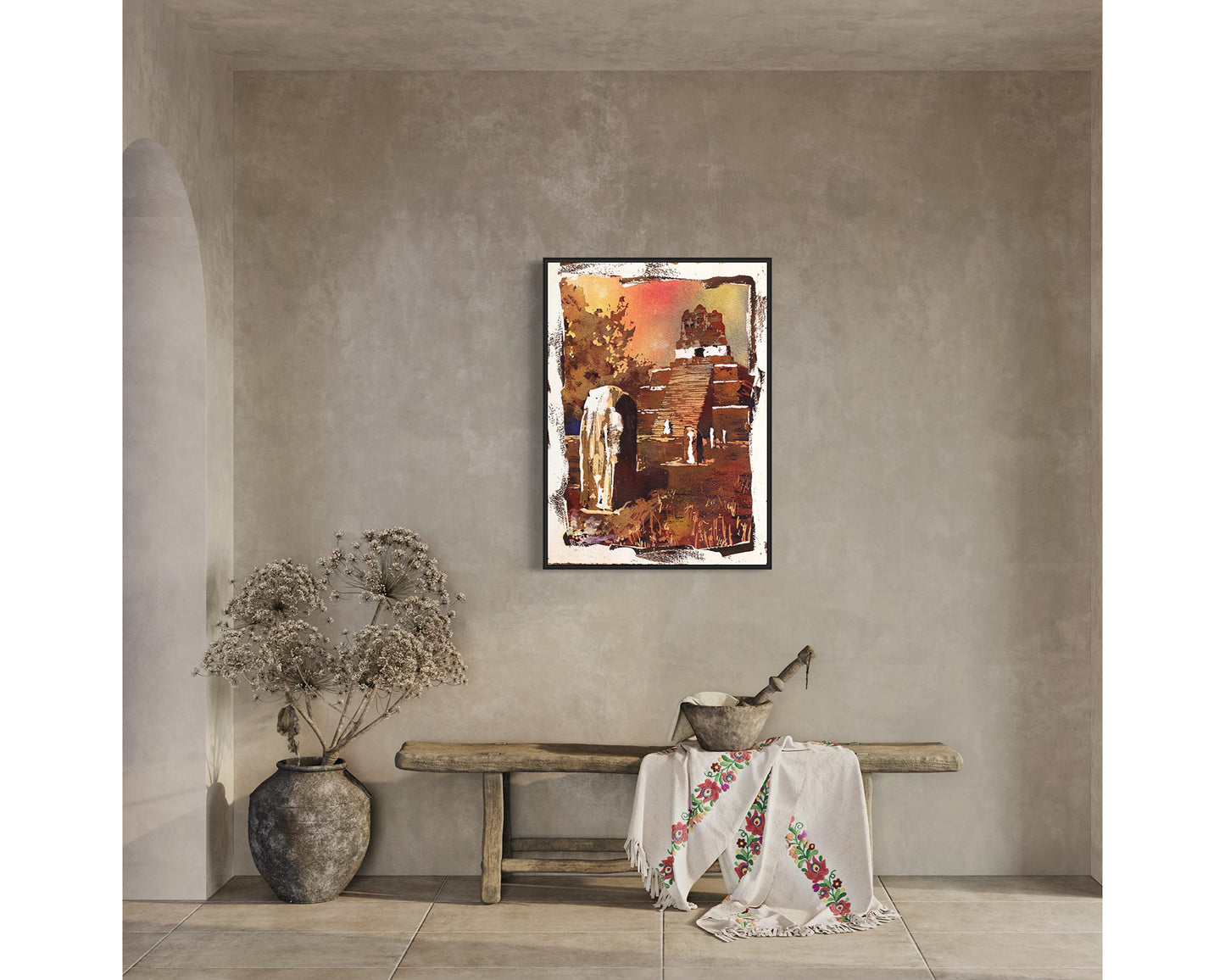 Mayan ruins of Tikal- Guatemala. Watercolor original painting fine art print Tikal ruin Guatemala Mayan ruins painting (original artwork)