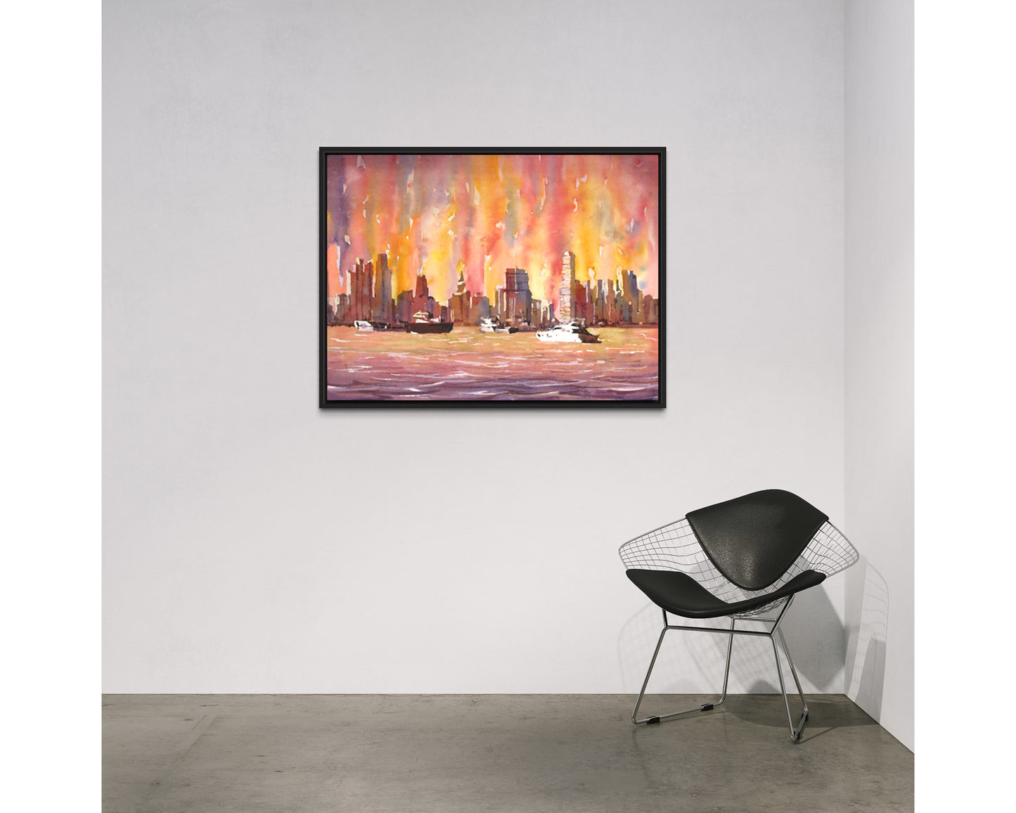 Watercolor landscape painting Panama City Central America, trendy wall art nautical artwork travel essentials colorful wall sunset (original)