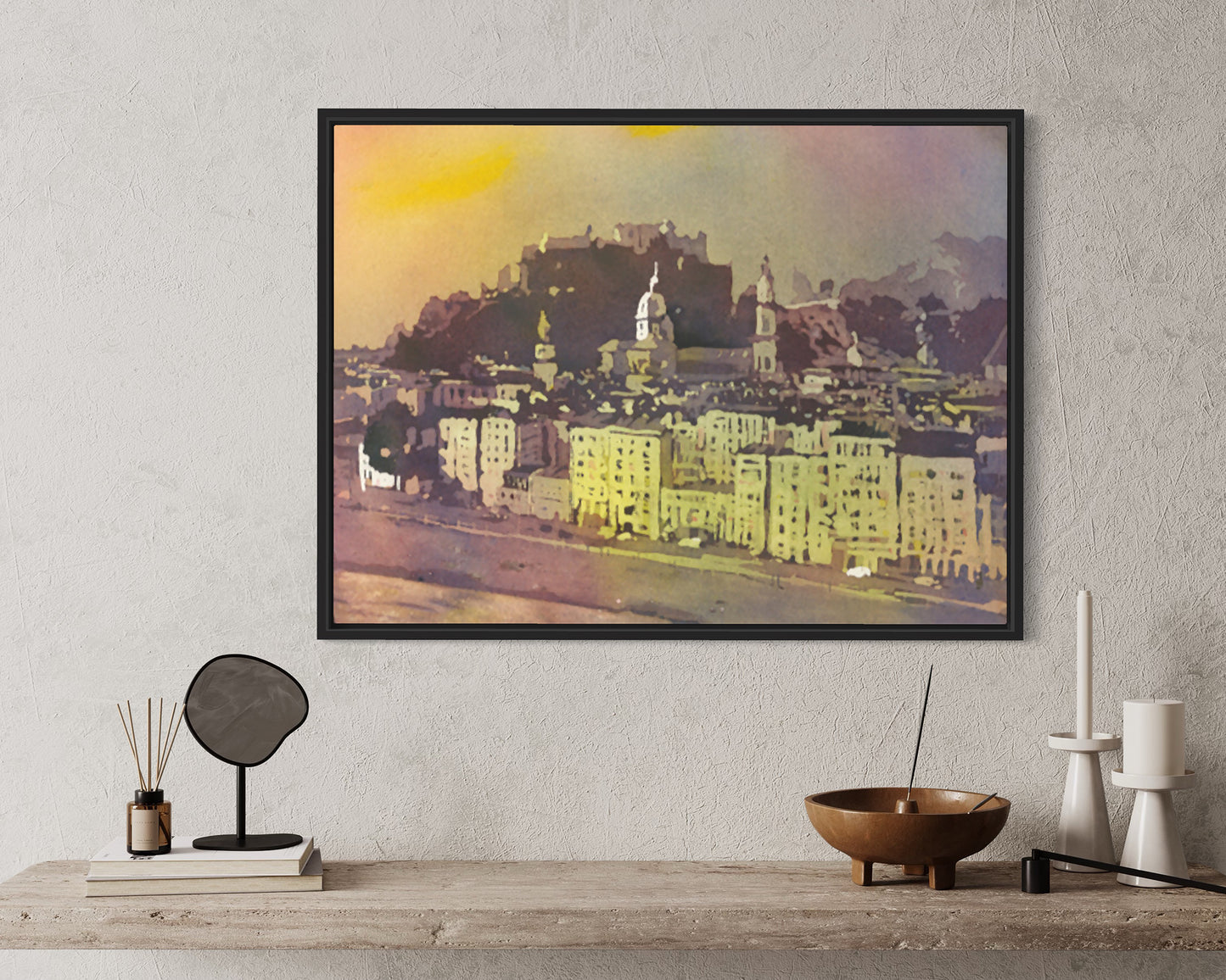 Watercolor painting Salzburg Austria skyline, trendy wall art  Austrian architecture art for house (print)