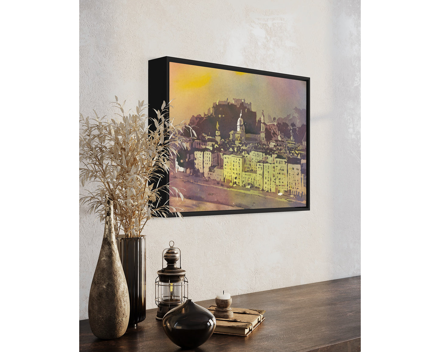 Watercolor painting Salzburg Austria skyline, trendy wall art  Austrian architecture art for house (print)