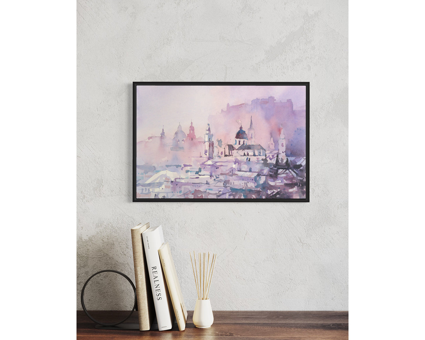 Watercolor landscape Salzburg Austria skyline, trendy wall art  Austrian architecture art for house (original)