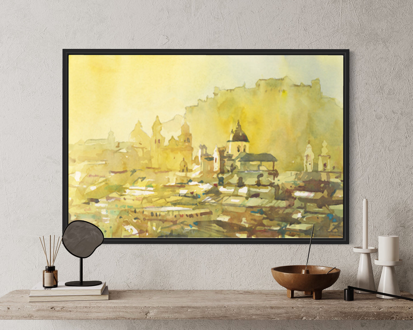 Watercolor painting Salzburg Austria skyline, trendy wall art  Austrian architecture art for house (print)