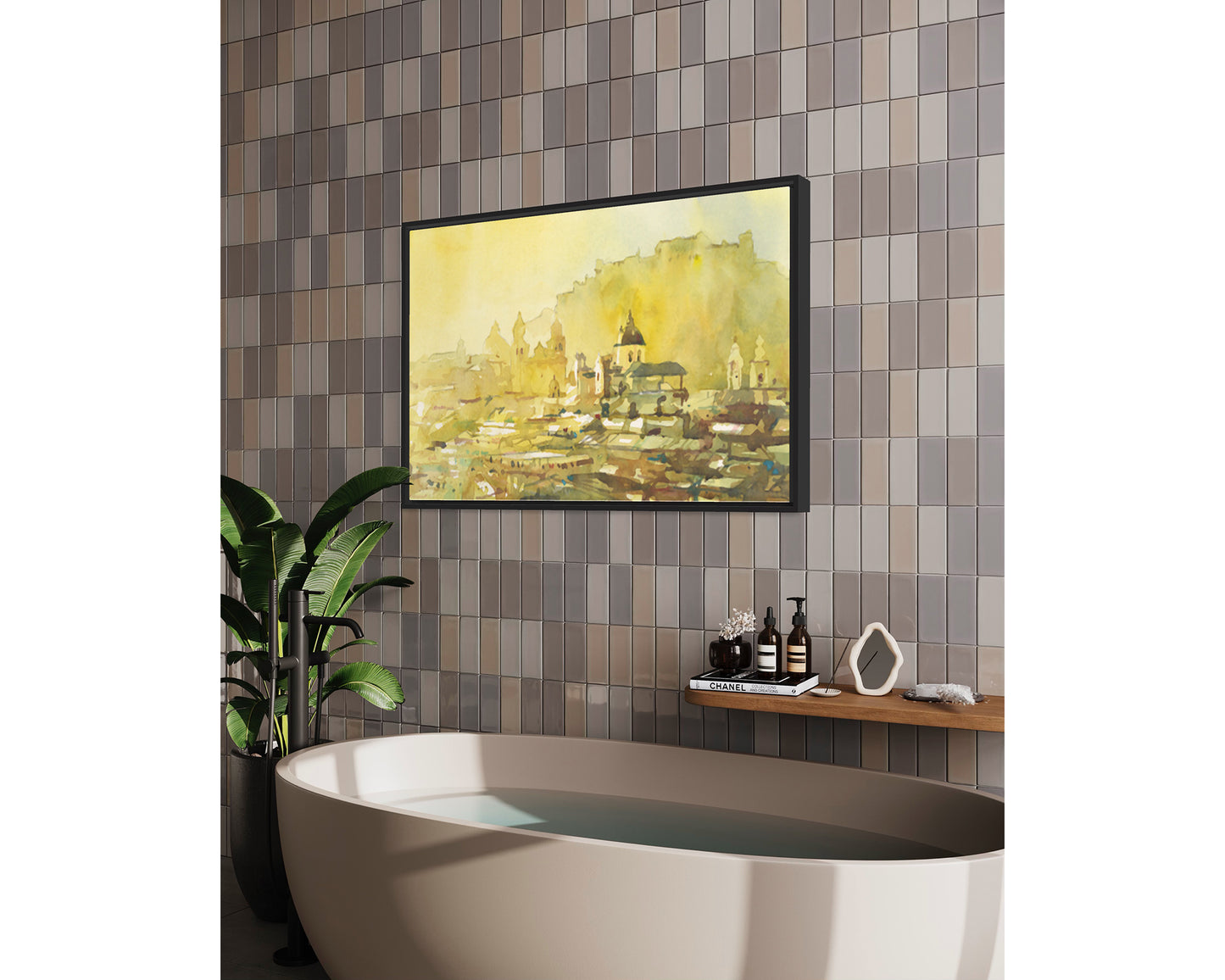 Watercolor painting Salzburg Austria skyline, trendy wall art  Austrian architecture art for house (print)