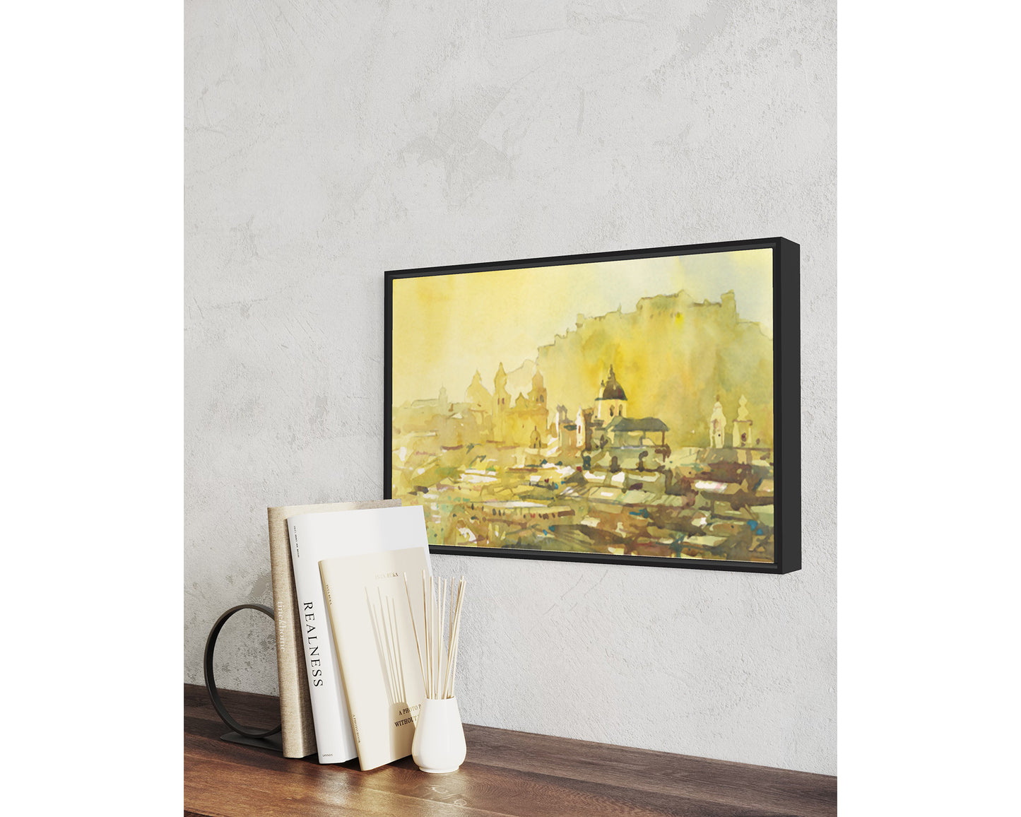 Watercolor painting Salzburg Austria skyline, trendy wall art  Austrian architecture art for house (print)