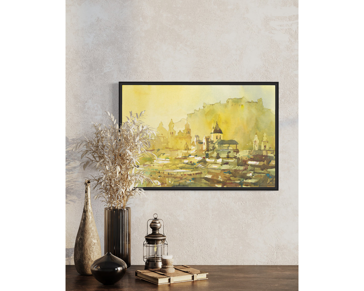 Watercolor painting Salzburg Austria skyline, trendy wall art  Austrian architecture art for house (print)