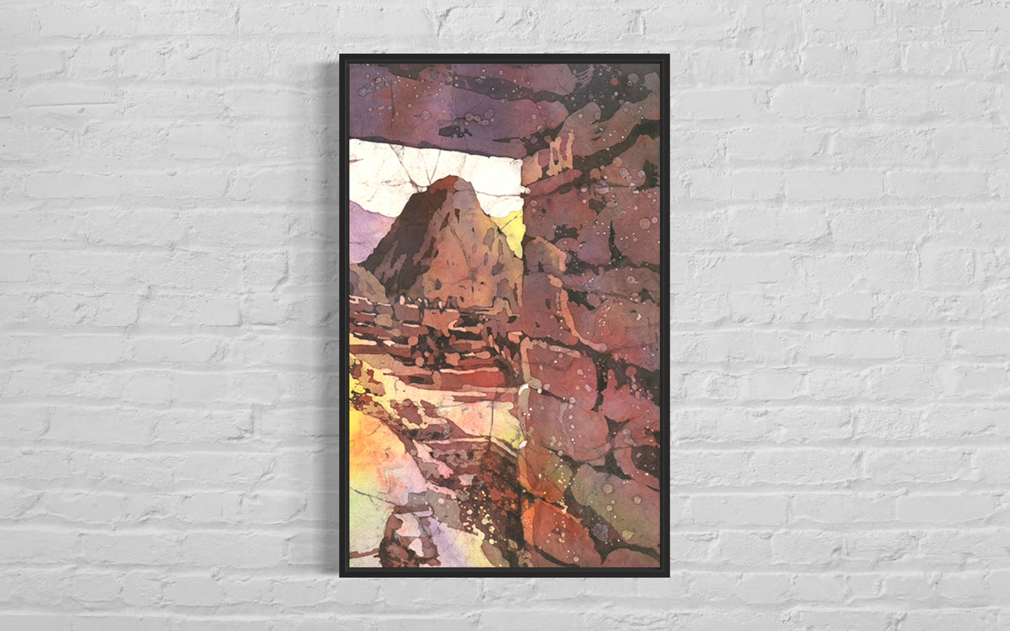 Detailed watercolor artwork of the Incan citadel Machu Picchu beneath the soaring green summit of Huayna Picchu—travel essentials for collectors and handmade art lovers alike.