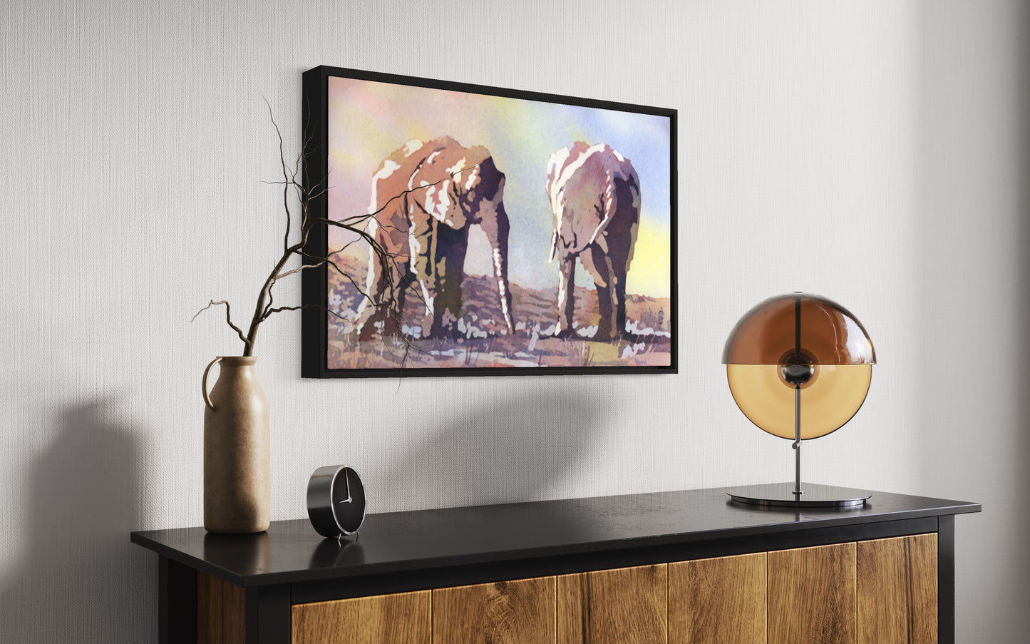 Elephants Crossing The Savannah - Water Color Painting (print)