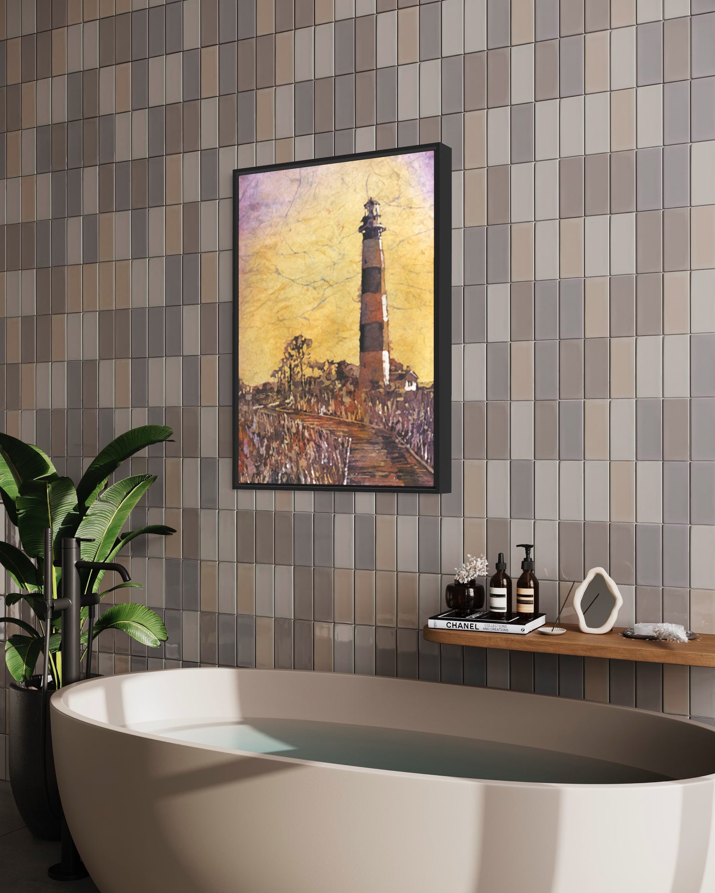 Pintura Bodie Island faro Outer Banks NC, colorido paisaje playa acuarela pintura de moda arte de pared artículo hecho a mano giclee (impresión)