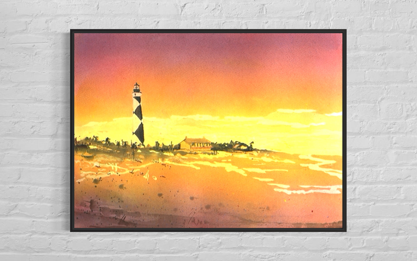 Original watercolor painting of Cape Lookout lighthouse, a stunning handmade item showcasing serene Outer Banks landscape, ideal for coastal interior accents or ocean-themed housewarming gifts