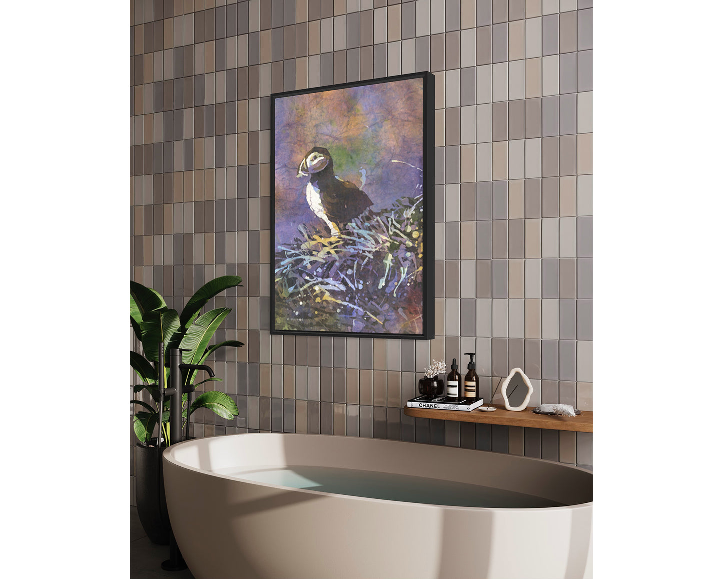 Icelandic puffin fine art watercolor painting. Watercolor painting Puffin Iceland bird artwork (original painting)